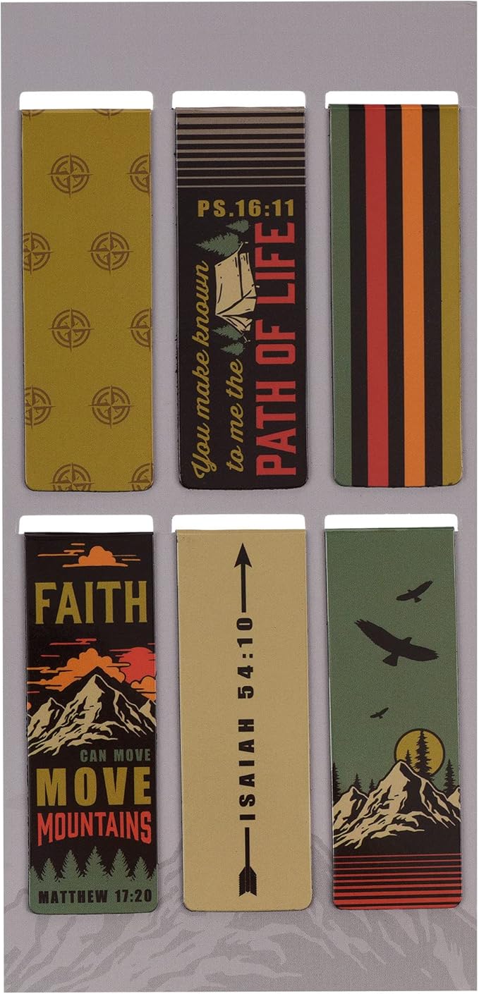 Christian Art Gifts Magnetic Scripture Bookmark/Pagemarker Set for Men & Women: Scenic Mountains - Set of 6 w/Inspirational Scripture for Bibles, Fridges, Books, Multicolor Outdoor Theme, Small