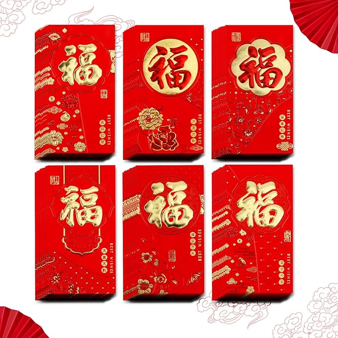 Red Envelopes Chinese, 72 Pcs Chinese New Year Red Envelopes 2025 Snake, Lunar New Year Envelopes, Good Fortune Red Pocket, Hong Bao, Chinese Luck Money Envelopes for Wedding Birthday Spring Festival