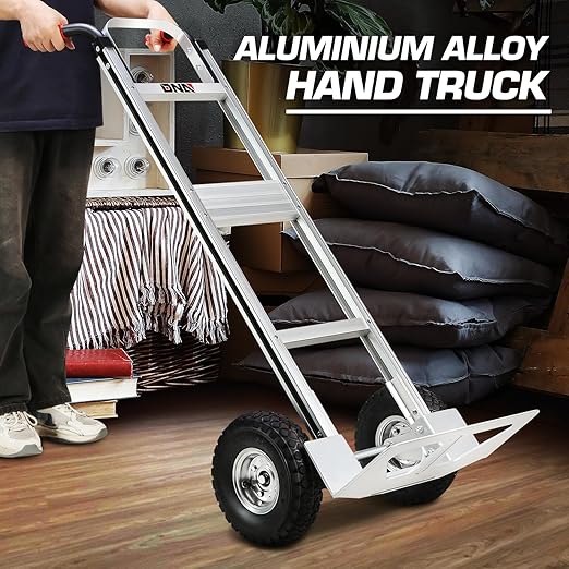 DNA MOTORING Aluminum Hand Truck, 550lbs Capacity Heavy Duty Dolly Cart for Home, Workshop, Office, Warehouse, w/Pneumatic Tire, TOOLS-00749