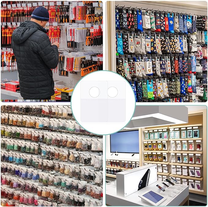 Prudiut 800 Pcs Large Hang Tabs 1×1.5 Inch Round Hole Hang Tags Self-Adhesive Hanging Tabs Heavy Duty Display Tags for Hanging Retail Displays