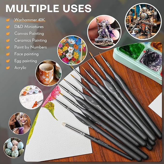 Golden Maple Miniature Paint Brushes Drybrush-10pcs Model Detail Paint Brush Set, Small Fine tip Brushes for Acrylic, Watercolor & Paint by Number, Citadel, Figurine, 40k