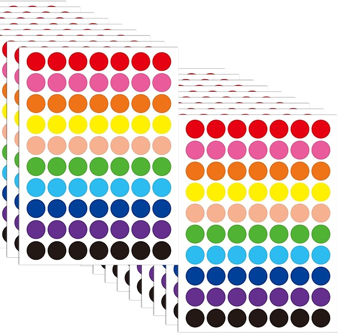 1260 PCS Colored Dot Stickers,3/4" Colored Circle Stickers,10 Color Style Sticky Dots,Garage Sale Price Stickers,Round Color Coding Dot Labels Circle Labels