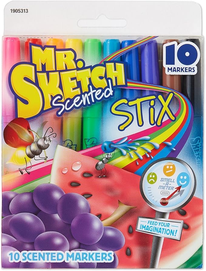 Mr. Sketch 1905313 Scented Stix Watercolor Markers, Fine Point, 10/Set