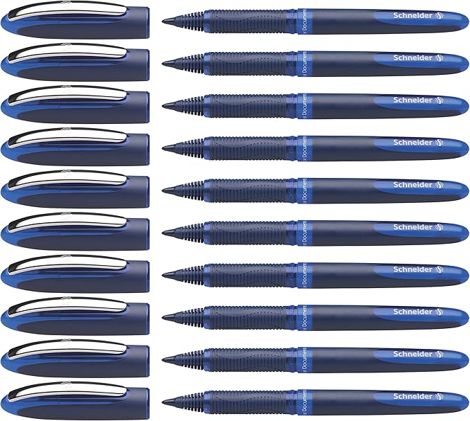 Schneider One Business Rollerball Pen, 0.6 mm Ultra-Smooth Tip, Blue Barrel, Blue Ink, Box of 10 Pens (183003)
