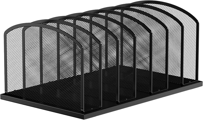 Desk File Organizer 7 Sections Upright Mesh File Sorter Organizer for Desk, Office Organization File Holder for Home, Office & Classroom (Black, 1Pack)