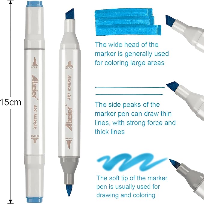 ABEIER 81 Colors Alcohol Markers Brush Tip, Brush & Chisel Dual Tip Sketch Markers for Artists, Plus 1 Blender Marker, Permanent Sketch Markers for Kids, Adults Coloring and Artist Illustration