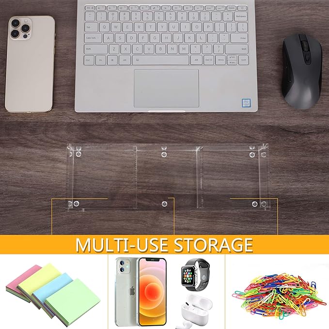 Acrylic 3in1 Sticky Note Holder Desk Organizer, 11.8" x 3.9" x 2.3" Self-Stick Memo Pad Dispenser for School Office Home Post Bank with 3 Compartments (DP003)