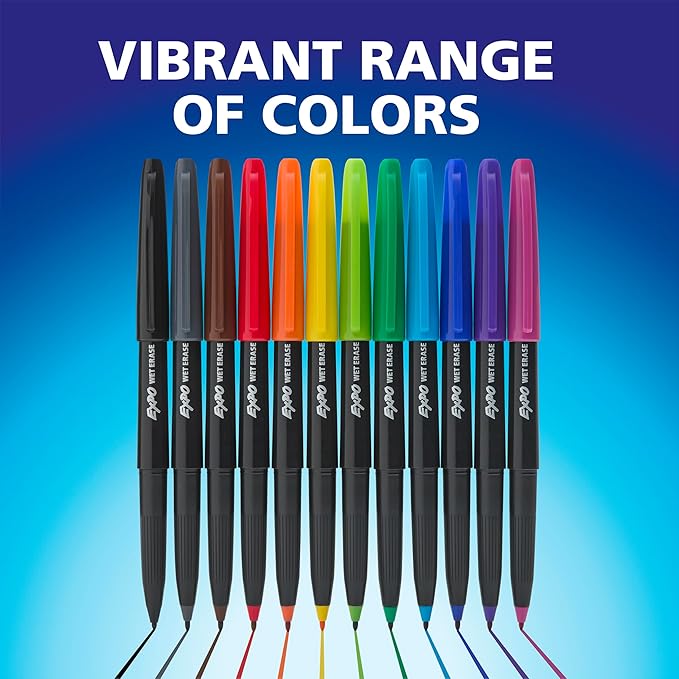 EXPO Wet Erase Markers, Semi-Permanent Markers, Black, Ultra Fine Tip, 12 Count