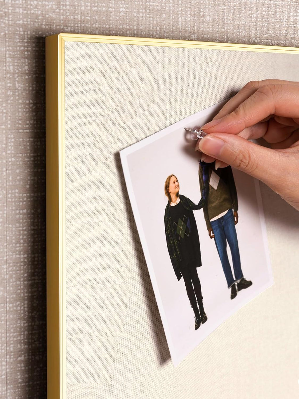 Bulletin Board 30 x 20 inches, Oatmeal White Pin Board, Golden Aluminum Framed Fabric Cork Board with 10 Push Pins