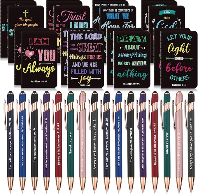Funrous 32 Pcs Motivational Quote Pens Inspirational Notepads Mini Journal with Ballpoint Pen Small Notebooks Gift Set for Men Women Coworkers, Adult Party Favors Prizes Gift Bulk(Dark)