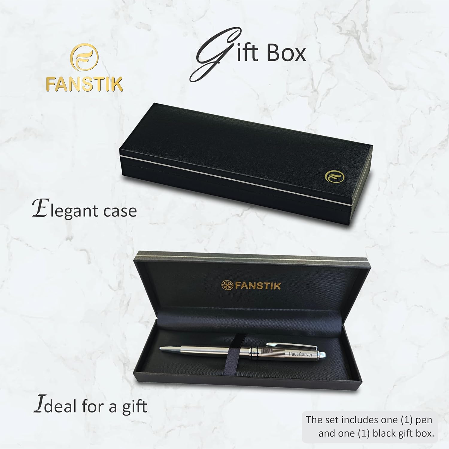 Customized BallPoint pen with name and US Flag (MADE IN USA), stainless steel, silver, luxury engraved pen personalized for men and for women. (BallPoint US-Flag)