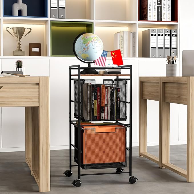 EasyPAG Rolling File Cart Metal File Organizer Storage Cart 2 File Drawers Mobile File Cart with Removable Drawers with 4 Swivel Casters Rolling Wheels Cart, Black