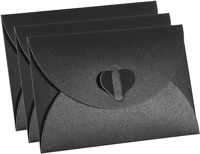 PATIKIL Gift Card Envelopes, 12 Pack Heart Shaped Clasp Small Gift Cards Holder Mini Envelope for Birthdays Weddings, Black