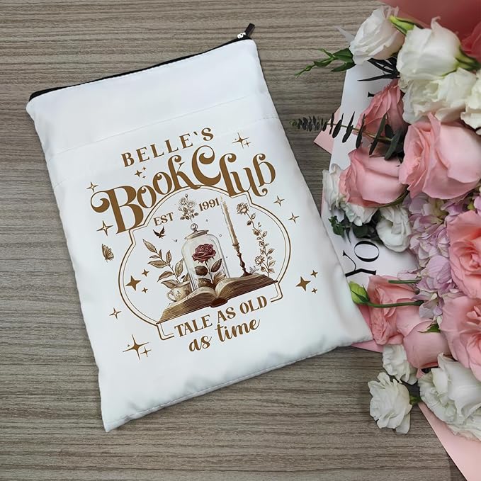 Tale As Old As Time Belle's Book Coffee Book Lover Book Sleeve, Book Covers with Zipper, Book Lovers, Book Pouch Kindle Protector, Gifts for Women Teacher Librarian Bookworm Bookish (White-C, Large)