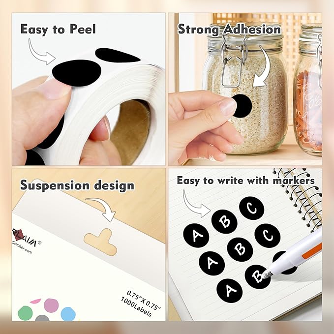 PARLAIM 3/4 Inch Roll Color Coding Labels,4000 per Rolls Round Permanent Adhesive Color Coding Circle Dot Stickers for Classroom Office HOM (Black)