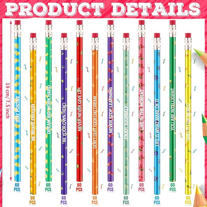 Gersoniel 720 Pcs Scented Pencils Bulk for Kids Inspirational Motivational Cute Fun Fruit Wood Smelly Graphite Pencils with Erasers for School Classroom Office Students Girls Boys Gifts Supplies