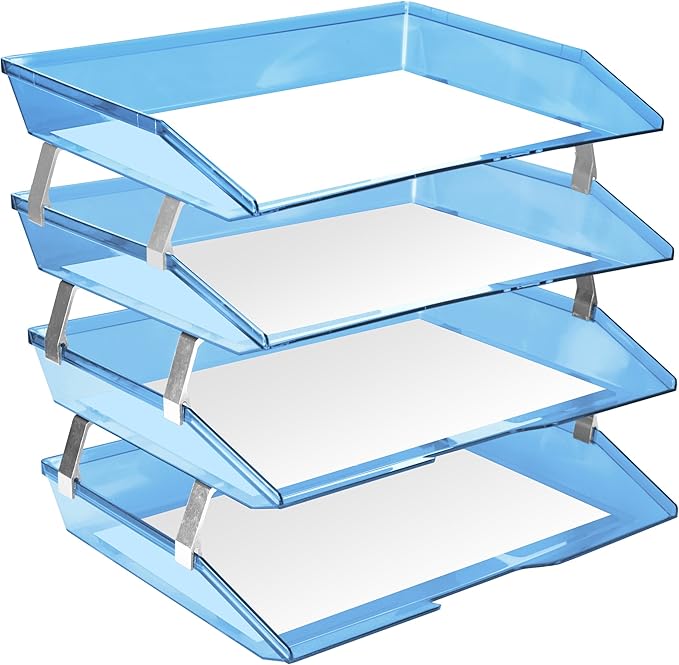 Acrimet 4 Tier Side Load Letter Tray Facility, Desktop File Organizer, A4 Letter Size Paper Organizer, Minimalist Storage Solution Paper Tray for Office, Home, Classroom (Plastic, Clear Blue Color)