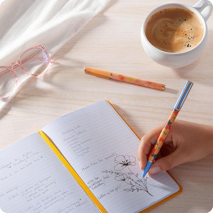 U Brands Catalina Felt Tip Pens, Set of 6, Artist Touch, Gold Details, Medium (0.7 mm) Point, Black Ink