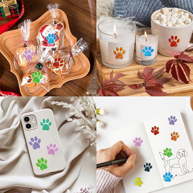 1 Inch Paw Stickers,550Pcs Sparkle Blue Paw Stickers,Self-Adhesive Holographic Shiny Bear Paw Stickers Roll for Kids Birthday Decor Envelopes Seals Cards Gift Wrap