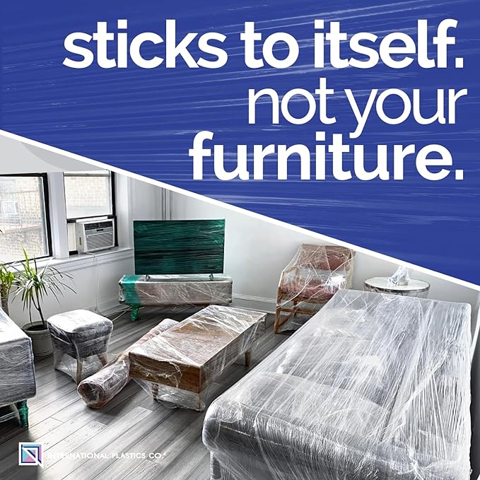 80 Gauge Plastic Stretch Film/Wrap with Tension Handles 1200ft 500% Stretch Clear Cling Durable Adhering Packing Moving Packaging Heavy Duty Shrink Film (18", 1)