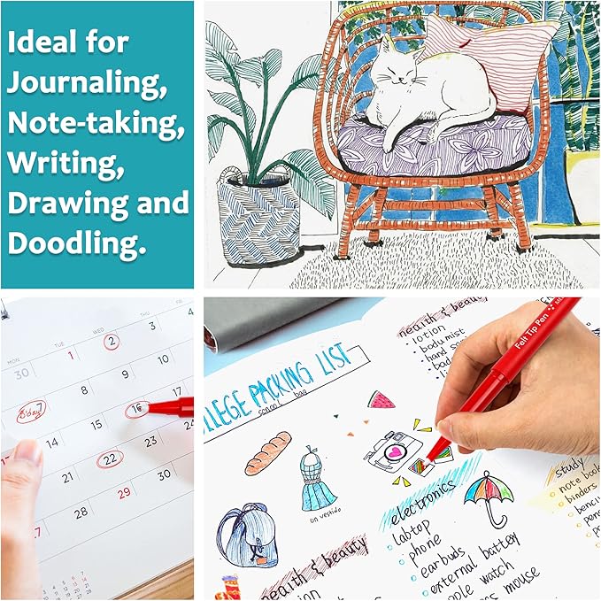 Lelix 20 Colors Felt Tip Pens, Medium Point Assorted Colors Markers Pens For Journaling, Writing, Note Taking, Planner Coloring, Perfect for Art Office and School Supplies