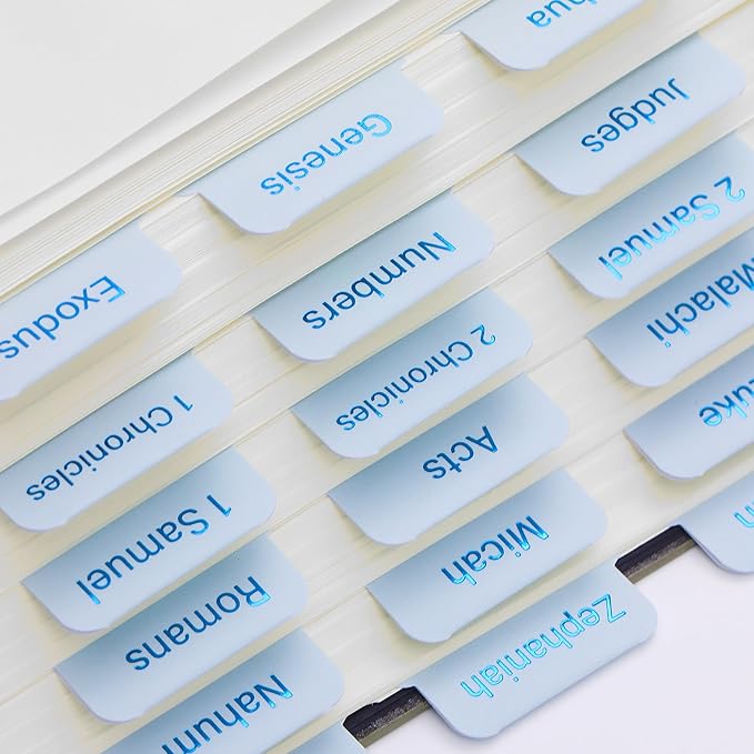 Mr. Pen- Bible Tabs, 75 Tabs, Light Dusty Blue, Blue Foil Lettering, Laminated Bible Tabs for Women and Men, Mr Pen Bible Tabs for Study Bible Index Tabs, Bible Book Tabs, Bible Labels Tabs