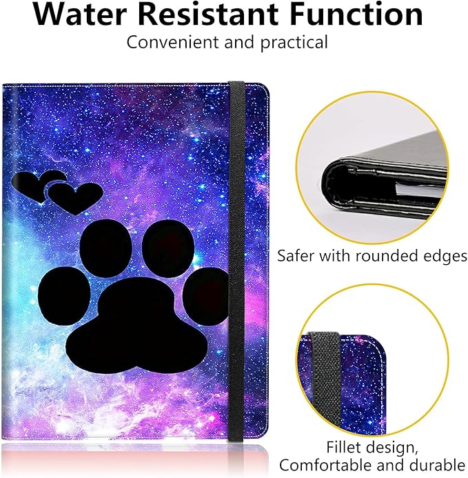 PU Leather Padfolio Folder Clipboard Portfolios Organizer Conference Document Organizer with Business Card Holder Storage Clipboard Writing Pad,Animals Dog Paws Galaxy