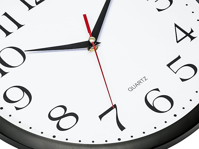 Bernhard Products Black Wall Clock Silent Non Ticking,12 Inch Quality Quartz Battery Operated Round Easy to Read Home/Office/Kitchen/Classroom/School Clock Sweep Movement (12 Inch)