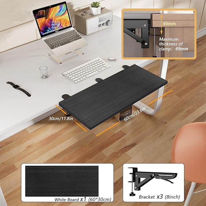 Desk Extender 24 x 12 Inch Foldable Table Extension Folding Wall Table Keyboard Extender for Desk Clamp-on Shelf for Dorm Bunk, Laundry Room (Black)