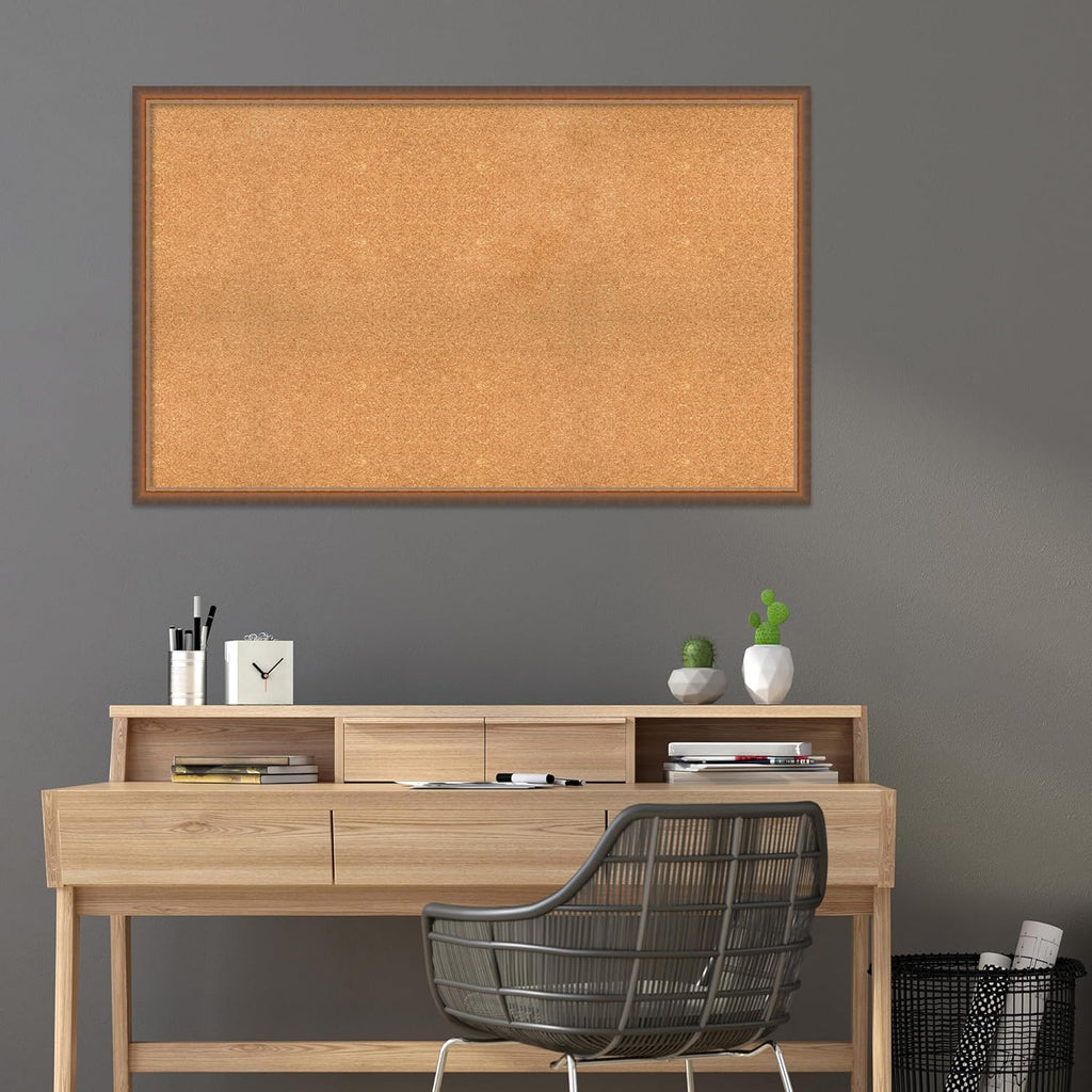 Amanti Art Natural Cork Board for Wall, 32x52 Vision Board with Bronze Frame, Oversize Corkboard Office Decor for Home Organization, Modern Corkboard Pinboard to Display Items for Home Organization