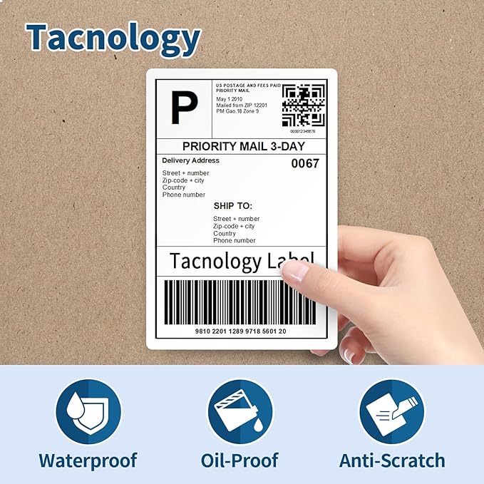 4 Stacks Fanfold 4" x 6" Direct Thermal Labels, Tacnology 2000 Labels White Perforated Shipping Labels, Permanent-Adhesive Mailing Address Paper Compatible with Zebra, Rollo, MUNBYN,500 Labels/Stack