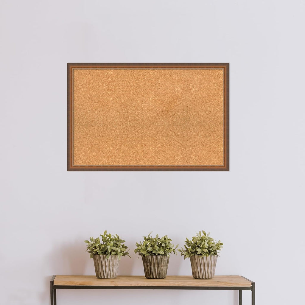 Amanti Art Natural Cork Board for Wall, 24x36 Vision Board with Bronze Frame, Large Corkboard Office Decor for Home Organization, Modern Corkboard Pinboard to Display Items for Home Organization in