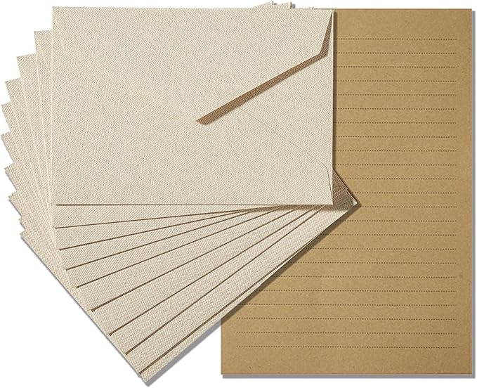 Tuhangcc Stationery Writing Paper and Envelopes Set with Jute Rope 4 X 6 for Writing Letter, (20 Best Paper with 10 Heavyweight envelopes),by Better Gift Office Products (Ivory White)