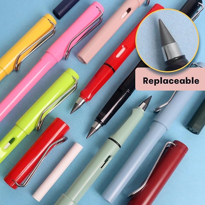 12Pack Forever Pencils for Kids Writing, Infinity Pencil Cute Inkless Everlasting Pencil with Eraser for Sketching (Colored)