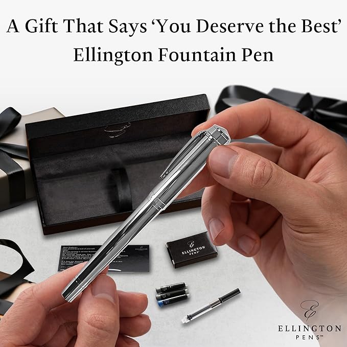 Luxury Fountain Pen Set- Fountain Pens for Writing - Smooth Extra Fine Nib - Includes Refillable Ink Converter, 3 Ink Cartridges [Black & Blue], Gift Box - Elegant Calligraphy
