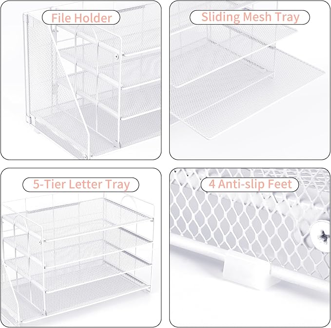 OPNCIE Desk Organizers and Accessories, 4 Tier Paper Letter Tray File Organizer, Office Organization Storage Desk Accessories Workspace Desktop Organizer for Classroom Office Supplies Decor, White