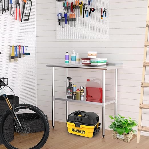 Stainless Steel Table 18 x 36 Inches Metal Prep Table with Backsplash & Adjustable Undershelf for Commercial Kitchen, Outdoor, Restaurant, Hotel & Garage