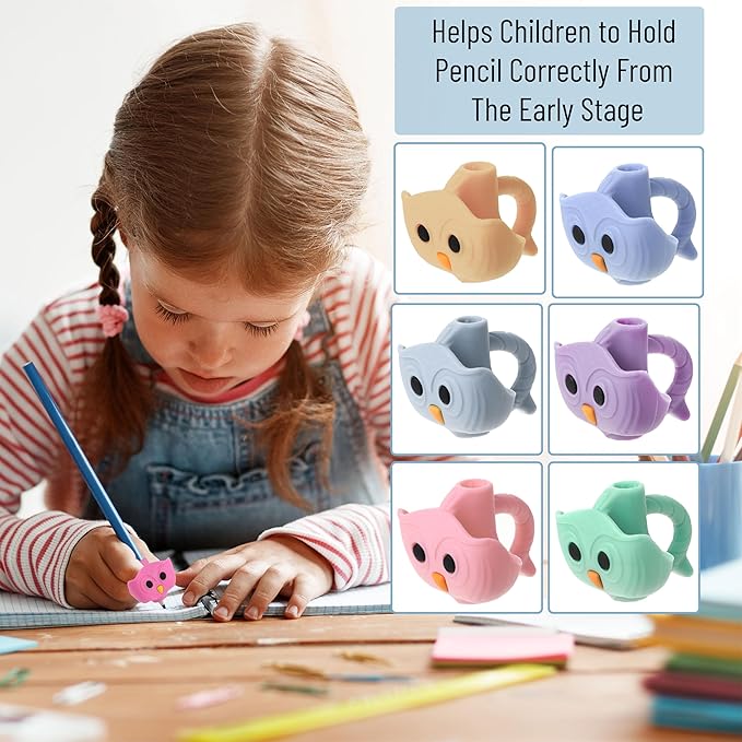 Mr. Pen- Owl Pencil Grips, 6 pcs, Morandi Colors Pencil Grips, Cute Pencil Grips, Pencil Grips for Kids Handwriting, Pencil Grips for Kids, Finger Grips for Pencils, Writing Aids for Kid