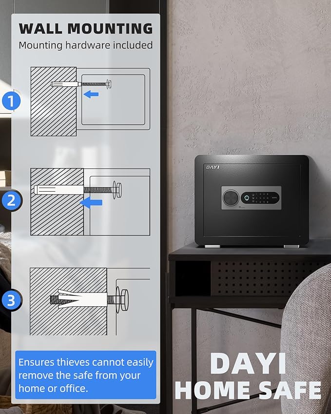 DAYI Biometric Fingerprint Safe Box, 0.8 Cubic Feet Home Safes with Fireproof Bag, Digital Touchpad Security Safe for Money Cash Documents, Dual Alarm System - DF-25 Plus