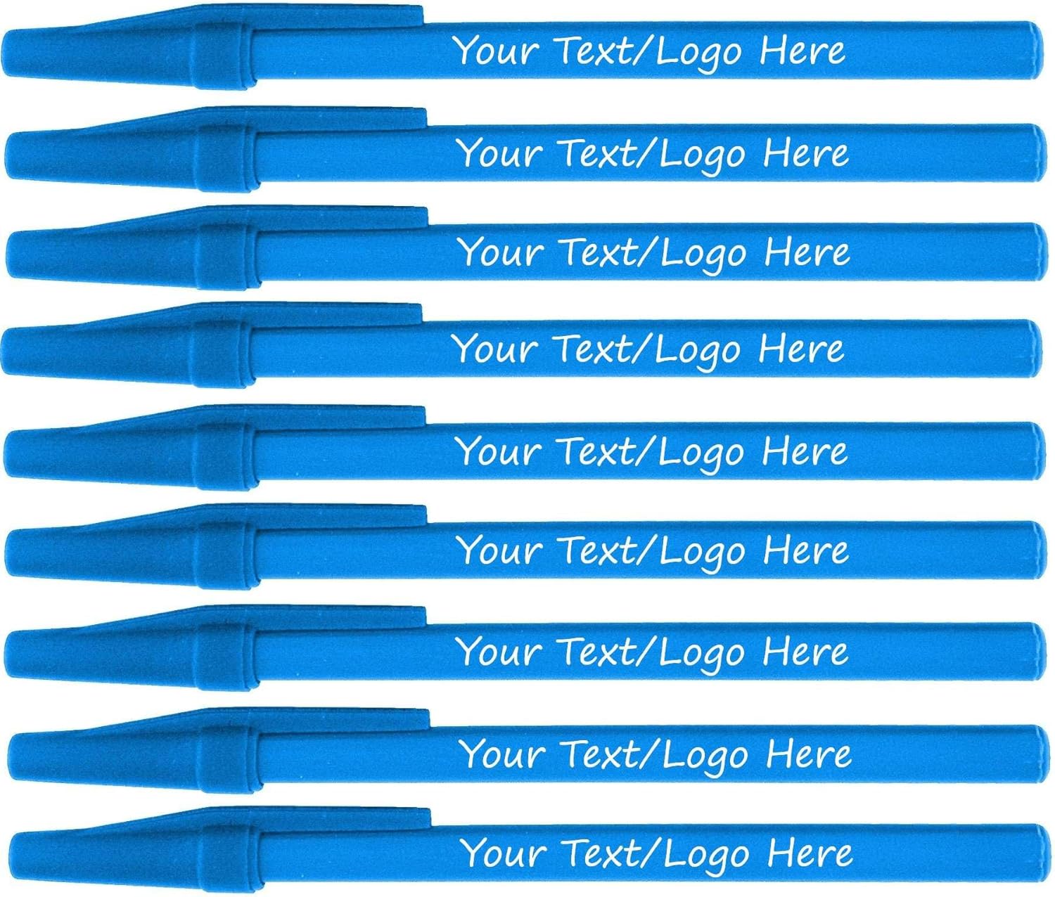 Personalized Stick Pens With your Custom Logo or Text-500 Pack Bulk-for Businesses, Parties, and Events, Custom Printed Slim Ballpoint Pens Colored with Cap, Light Blue, Black Ink