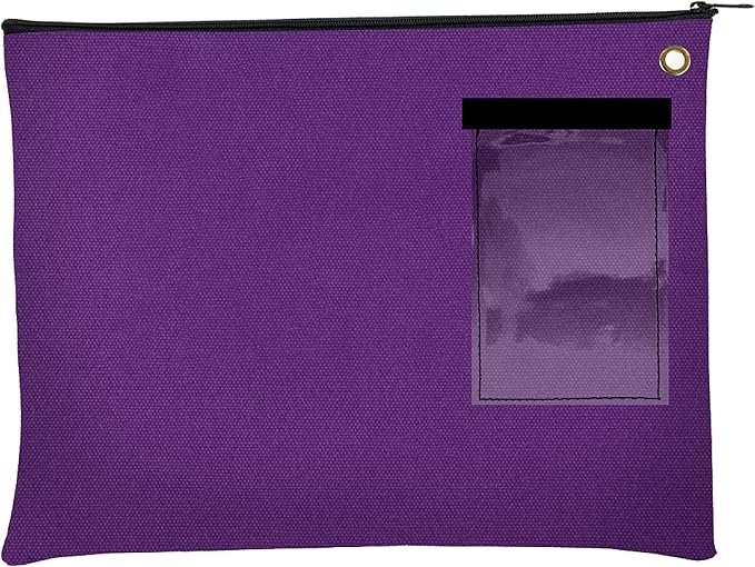 BankSupplies Canvas Interoffice Mailer, 14 oz. - 14W x 11H - Purple - Transit Bag - Large Zipper Bag with Grommet - Use with Padlock or Zip Tie for Security - Interoffice Mail Bag