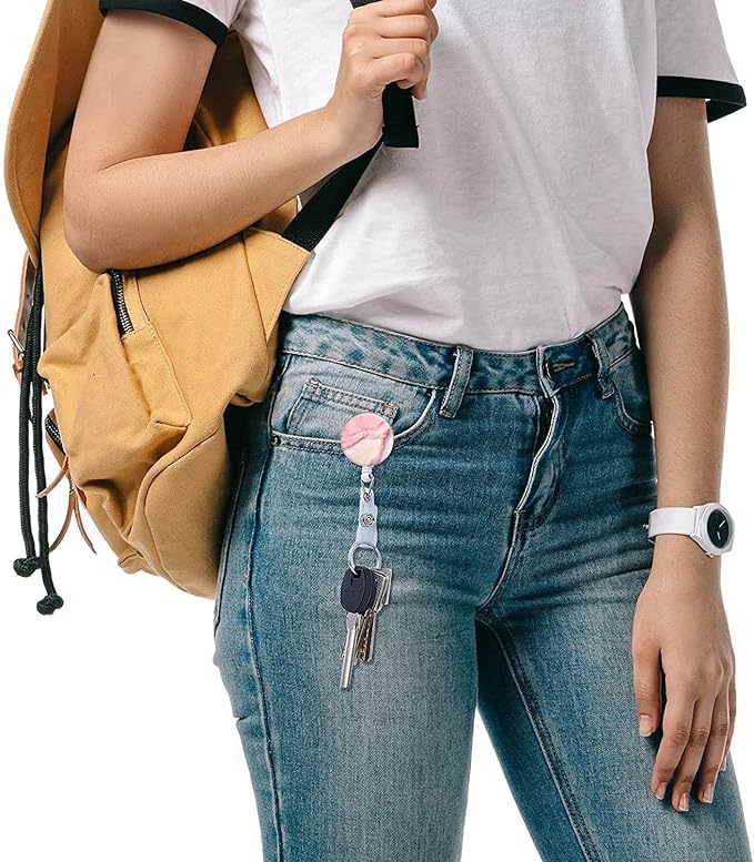 Retractable Badge Reel Clip, Badge Holder with Alligator Clip, Cute Badge Clip on ID Name Card Holders for Nurse Doctor and Office (3Pack Marble Purple & Pink)