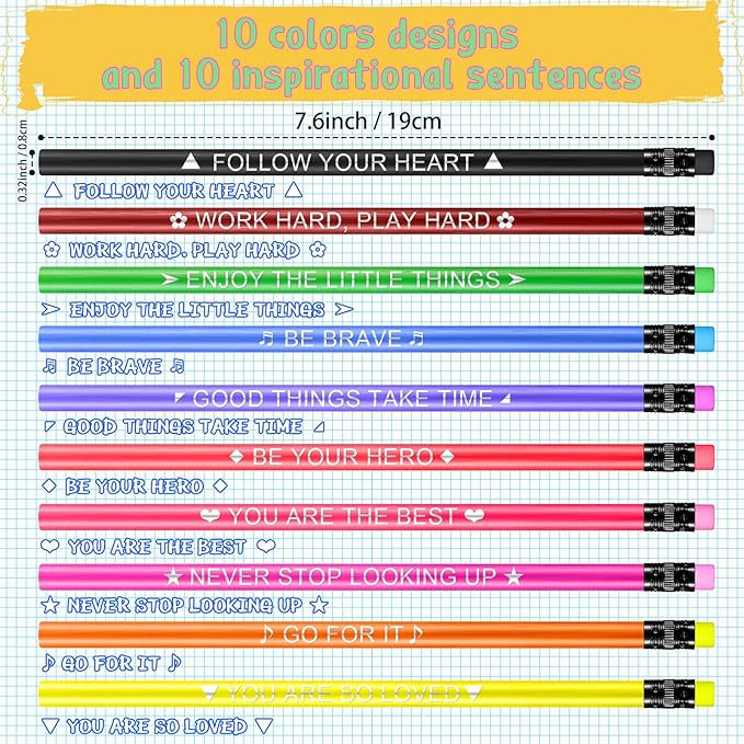 Eersida 40 Pcs Color Changing Mood Pencil with Motivational Sayings, 2B, Fun Assorted Thermochromic Pencils with Eraser(Classic Color,Motivational Style)
