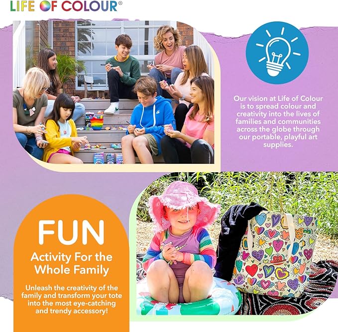 Life of Colour Doodle Bag with Wildflower Patterns – Color Your Own Tote Bag Craft Kits for Adults, Includes Canvas Tote & 24 Acrylic Markers – DIY Painting & Art Kit for Women