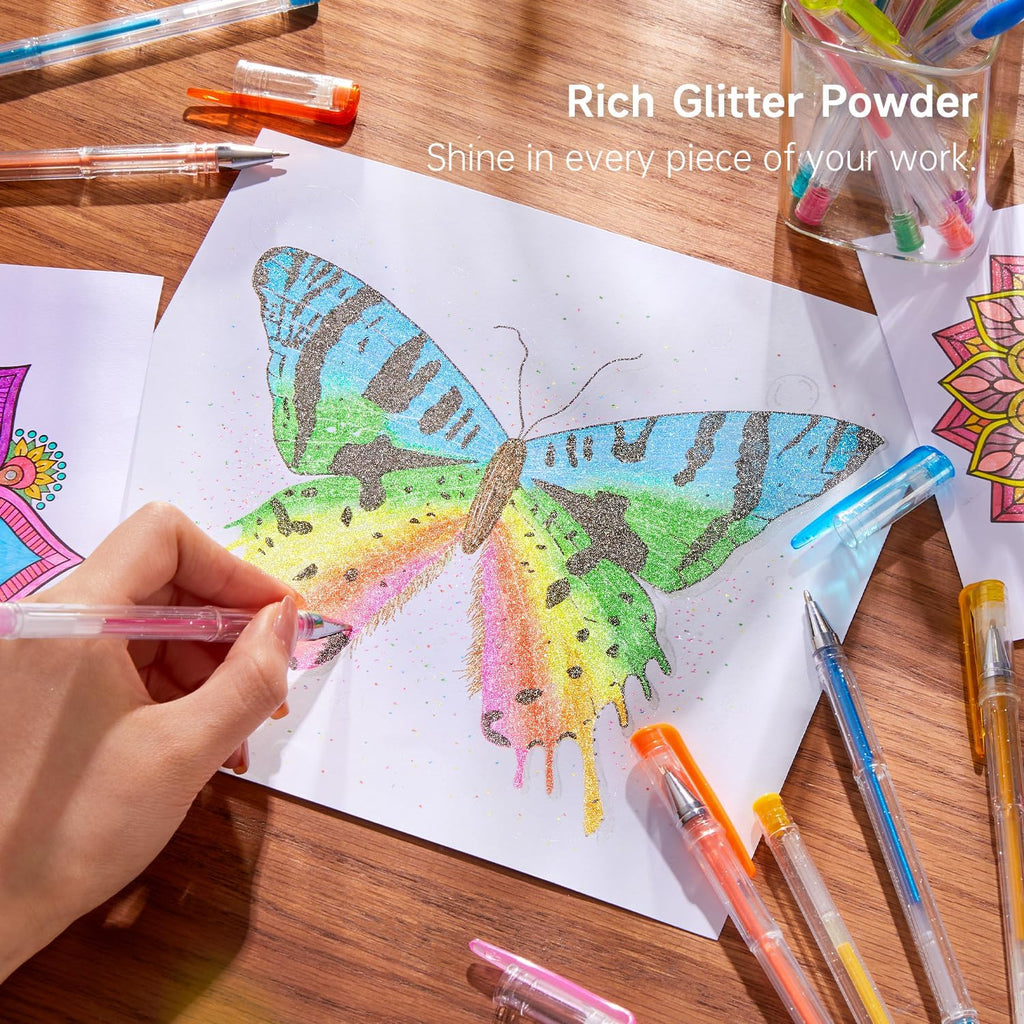 Shuttle Art 240 Pack Glitter Gel Pens, 120 Colors Glitter Gel Pen Set with 120 Refills for Adult Coloring Books Craft Doodling