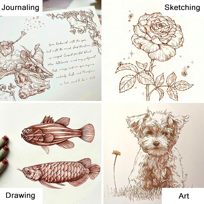 Muchcute Micro Fineliner Drawing Art Pens: 6 Sepia Fine Line Waterproof Ink Set Artist Supplies Brown Archival Inking Marker Liner Sketch Outline Manga Anime Gifts Sketching Watercolor Zentangle Stuff