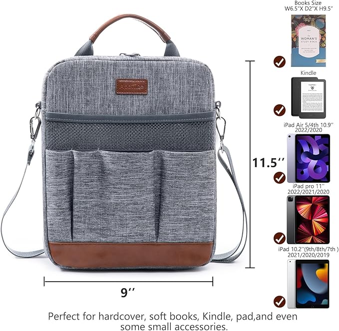 Book Sleeve with Zipper, Book Covers for Book Lovers, Multi-pocket Book Protector Cover with Shoulder Strap,Book Bag for Ipaad, kidle - Back To School Book Accessories