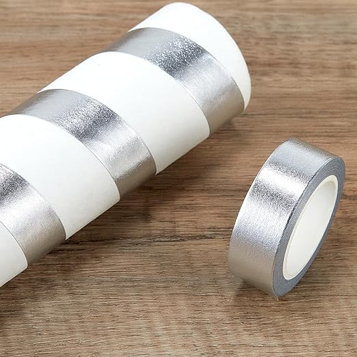 QDiShi 2 Rolls Silver Washi Tape for Wall Decor Decorative,Foil Masking Tape Low Tack Self Adhesive Decorative Washi Tape Metallic Washi Tape 0.59in x66FT Shiny Metallic Color(Silver)