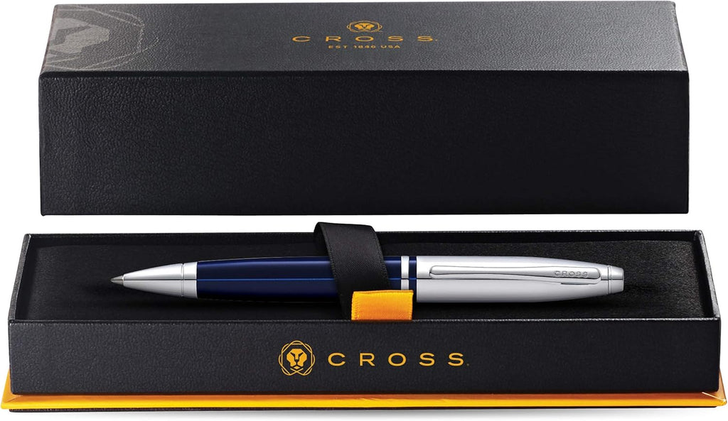 Cross Calais Refillable Ballpoint Pen, Medium Ballpen, Includes Premium Gift Box - Chrome/Blue