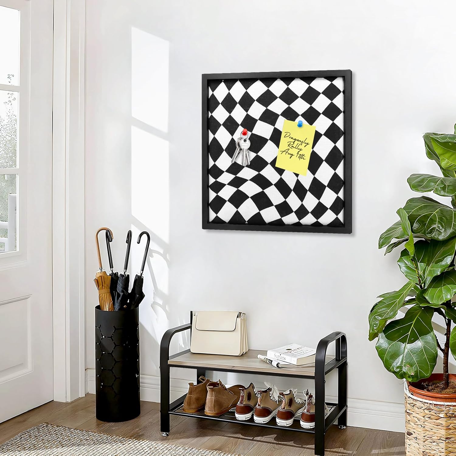 Cork Bulletin Board with Decorative Black and White Linen – 20x20 Inch Square Pin Board for Walls, Girls Vision Board for Organizing Notes, Photos & Reminders, Perfect for Office & Home